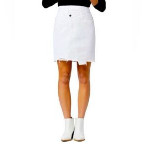 Sam EDELMAN Asymmetrical Distressed Above The Knee White Pencil Skirt